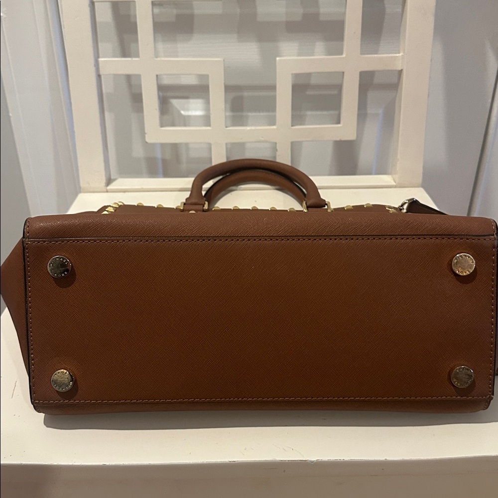 Michael Kors Brown Leather Studded Satchel - Picture 4 of 8